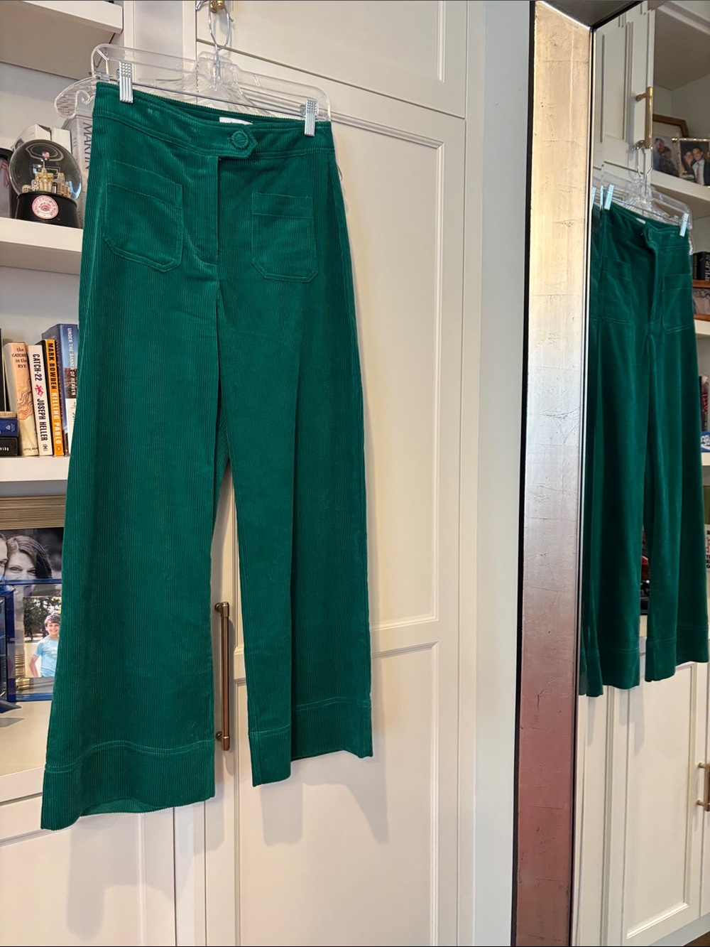 SUNCOO Emerald Green Wide-Leg Velvet Pants